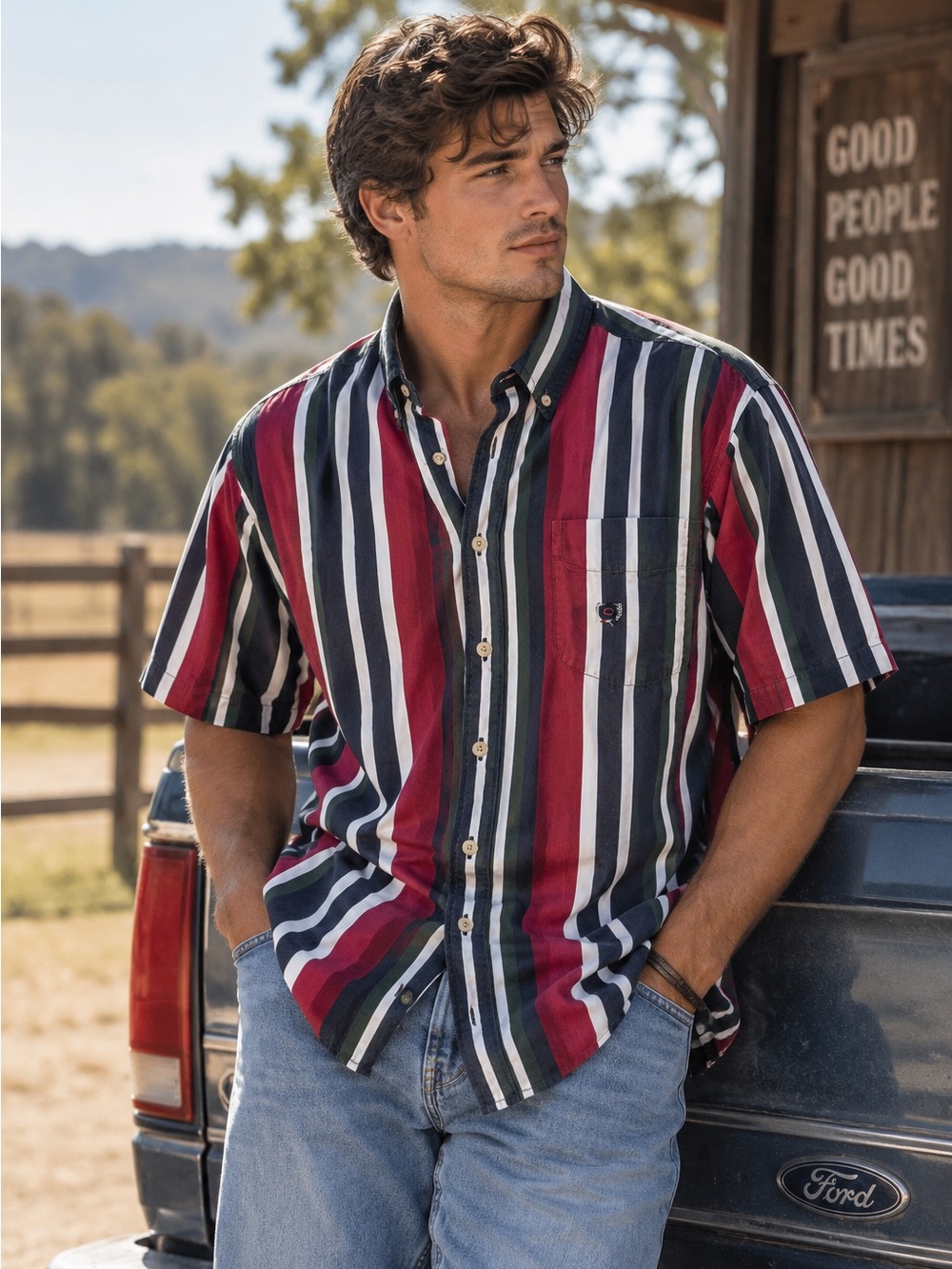 Coliseum Vintage Vertical Stripe Short Sleeve Button Down Shirt Size XLT